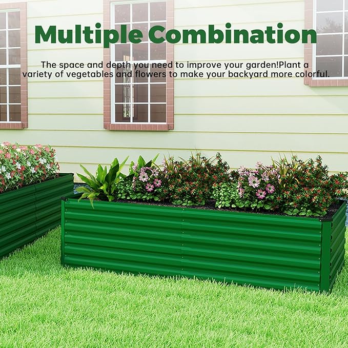 8x4x3 ft Raised Garden Bed Large Metal Planter Raised Beds Planters for Outdoor Plants for Vegetables Flowers Herbs Fruits and Succulents.(2 Pcs Green)