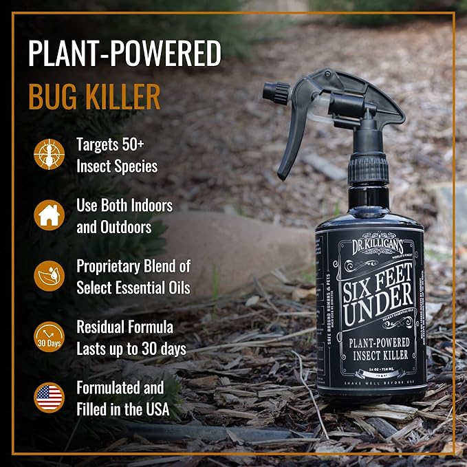 Dr. Killigan's Six Feet Under Plant Powered Insect Killer Spray | Indoor Natural Pest Control | Fleas Pantry &amp Clothing Moths Ants &amp Cockroaches | Family Friendly Pet Safe (24 oz)