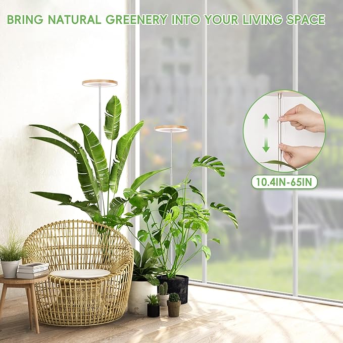 LBW Plant Grow Light72 LEDs Full Spectrum Grow Lights for Indoor PlantsBamboo Plant Lights with 4/8/12H TimerHeight AdjustableIdeal for Large Tall PlantsBamboo2 Pack