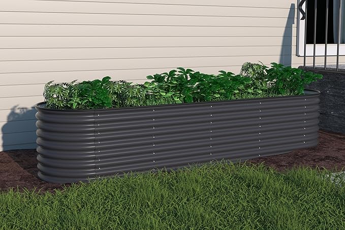 VEIKOU 8x2x2 ft Galvanized Raised Garden Bed 23.1 Tall 9 in 1 Modular Planter Box Outdoor Raised Garden Bed for Vegetable Flower Herb Grey