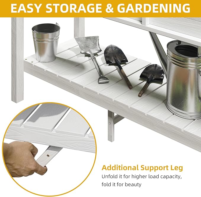 DWVO 48x18x30in Raised Garden Bed HDPE Poly Wood Planter Box StandWeather-Resistant Planter Box with Legs &amp Storage Shelf Elevated Garden Bed for Backyard Patio Balcony White