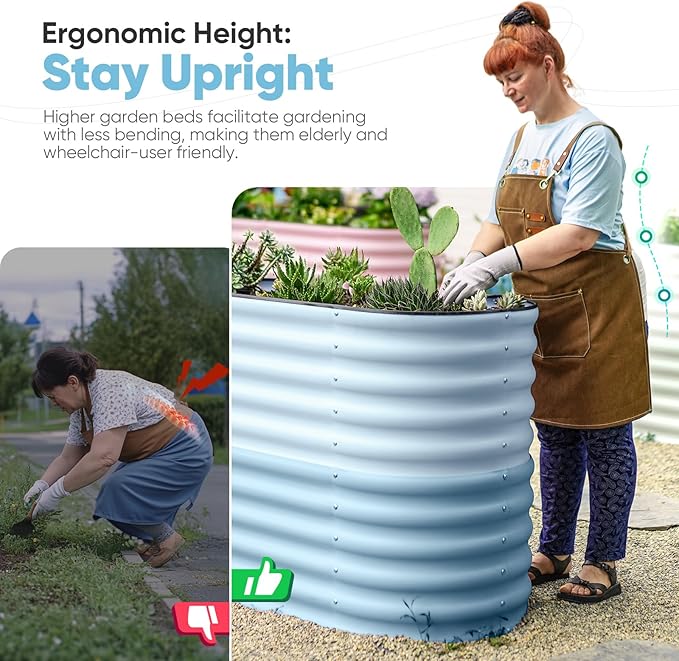 KING BIRD Raised Garden Bed 2.85 ft Tall 6 in 1 Galvanized Planter Garden Box Outdoor for Gardening Deep Root Vegetables Flowers 47.2X23.6X34.2 in Light Blue