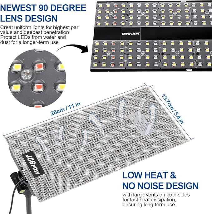JCBritw 100W LED Grow Light Standing for Indoor Plants Adjustable Plant Grow Lamp on Stand Full Spectrum 90 Degree Lens Desk Plant Light for Seed Starting Seedlings Veg Fruits and Flower