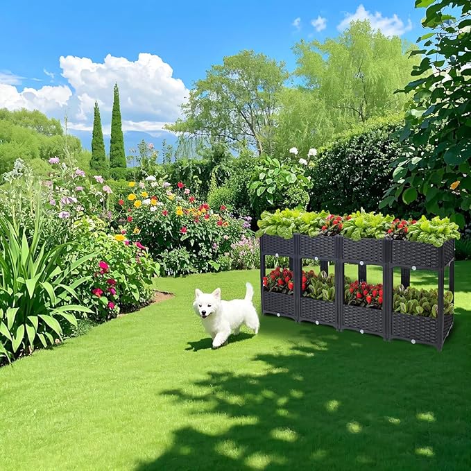 Outdoor Planting Box Double-Layer Planting Bed Garden Bed with Flower Rack for Growing Flowers Vegetables Tomatoes and Herbs – Perfect for Garden Patio Balcony (Double Black Large)