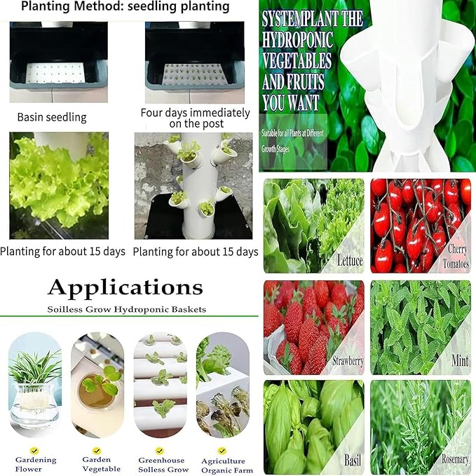 AMNOOL 45-Hole hydroponic Planting Tower Hydroponic Tower Planting Points Indoor Vertical Gardening Greenhouse Farm hydroponic Planting kit