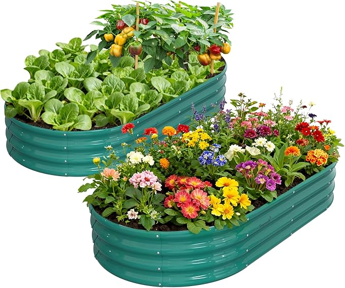 2 Pack 6x3x1ft Raised Garden Bed 12 Tall Galvanized Metal Raised Beds for Gardening Rust Resistant Elevated Garden Bed Planters Box Kit for Outdoor Plants Vegetables Flowers Herbs Tomatoes Green