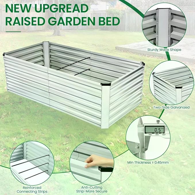 Homdox 6x3x2FT Galvanized Raised Garden Bed 0.8mm Thickened Planter Raised Beds Large Metal Planter Box for Vegetables Flowers Herbs and Succulents 269 Gallon Capacity Silver