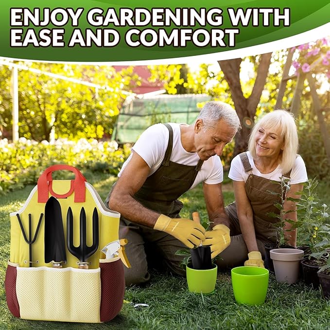 10 Pcs Gardening Tools for Women – Ergonomic Lightweight Metal Garden Tools Set with Convenient Organizer Handbag – Easy Handling for Outdoor Plant Care | Gardening Gifts for Women for Home Use