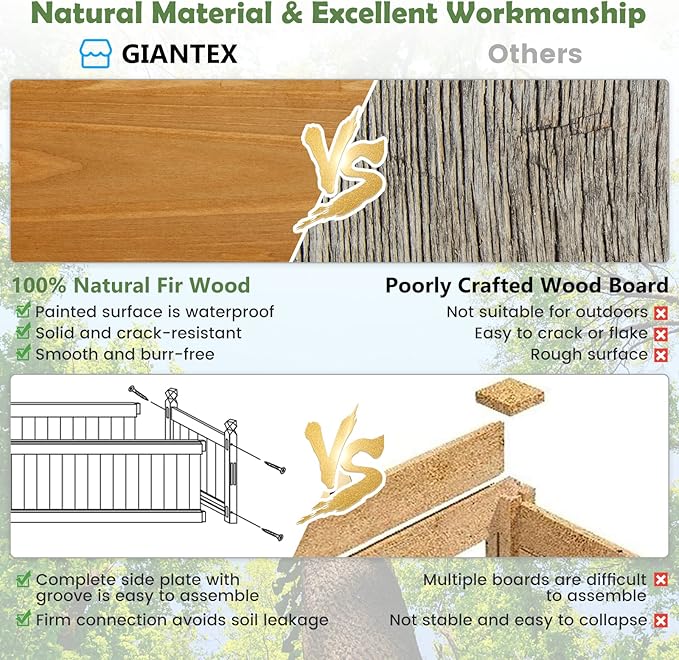 Giantex Raised Garden Bed Wooden Planter with Drainage Holes Rectangular Plant Box for Vegetables Flowers Herbs Fruit Growing Raised Container for Garden Patio Balcony Easy Assembly