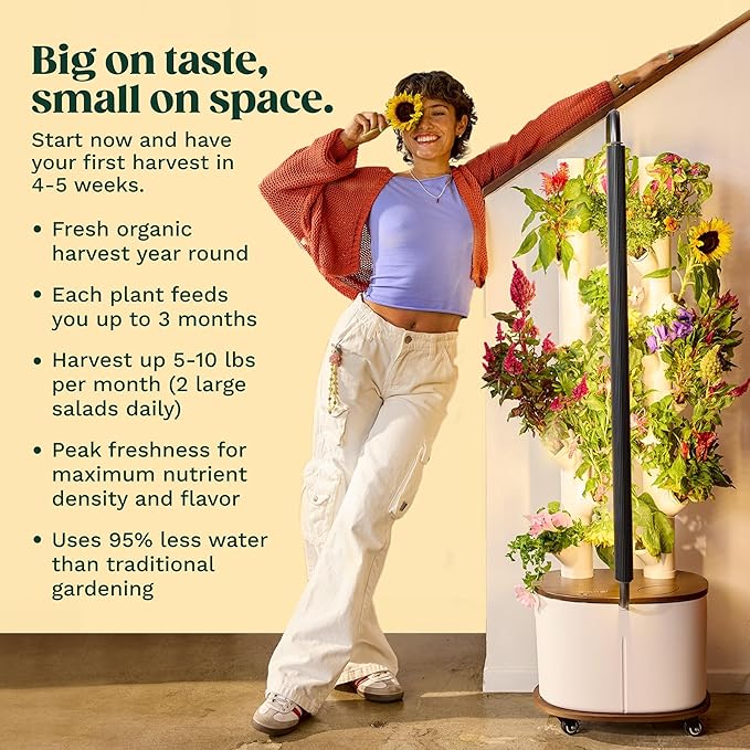 Gardyn Studio 1 Vertical Hydroponics Growing System Kit - 16 Non-GMO Plants Herbs Vegetables - Tower Garden - Hydroponic Herb Garden Planter Indoor Kit - Indoor Gardening System with LED Grow Lights