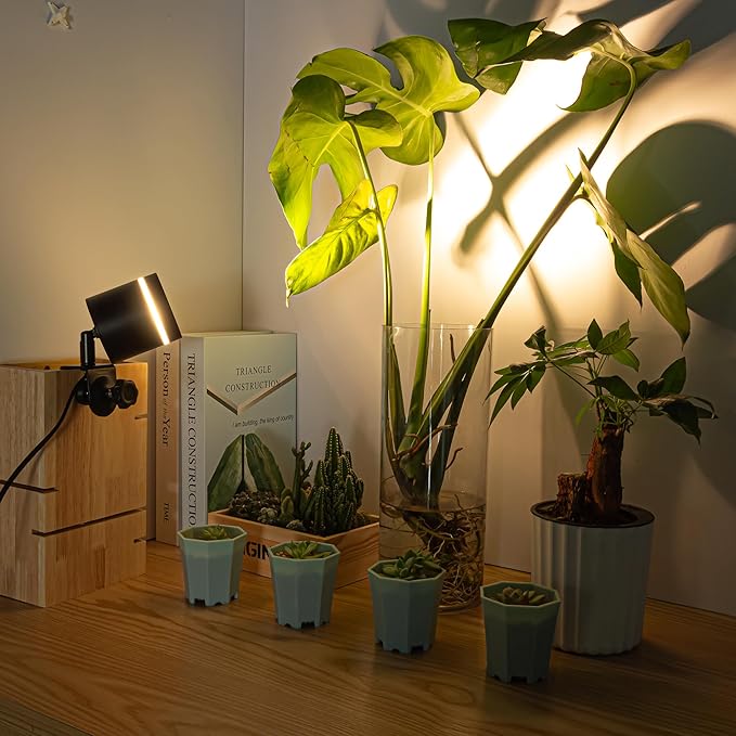 7W LED Linear Look Black Super Clamp Lamp Full Spectrum Clip-on Desk Lamp Macaron Wall Sconce Spotlight Wall Lamp No Wiring Needed Timer Plug in Cord for Plant Growing Light