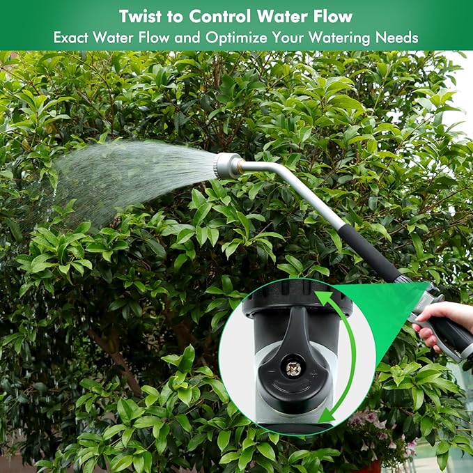 RESTMO Long Watering Wand 24 Inches Gentle Soft Full Shower Sprayer Wand with Flow Control Heavy Duty Metal Hose Wand for Hanging Baskets Shrubs Plants Flowers Garden and Lawn Black