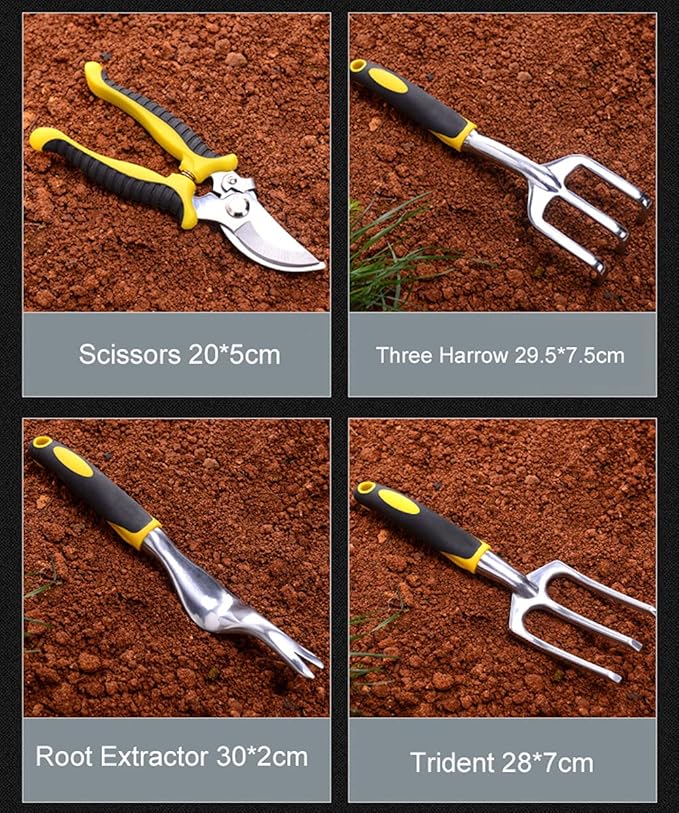 Garden Tools Set - 7 Piece Heavy Duty Aluminum Gardening Tools for Digging Planting and Pruning Gardening Gifts for Men Wome Kids