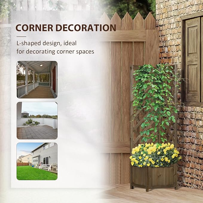 Wooden Corner Raised Garden Bed with Trellis - Vertical Planter for Climbing Vines Flowers &amp Herbs (57 High)