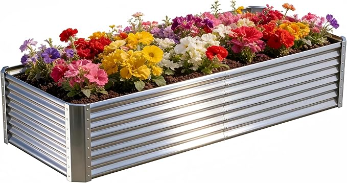 Galvanized Raised Garden Bed Kit Outdoor Patio8x4x2ft Large Rectangular Metal Planter BoxesDeep Root Box Planter for Gardening Vegetables Flowers Herbs 1 Pack Silver