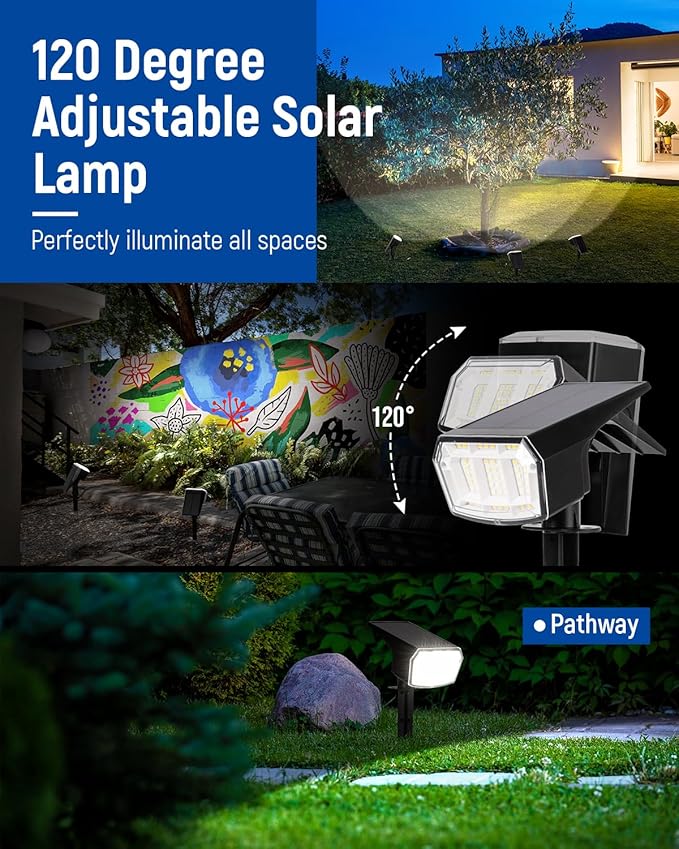 Solar Spot Lights Outdoor 63 LED 3 LightingWaterproof IP65 Modes Spotlights for Outside House Yard Garden Landscape Lights 6 Pack (Natural Light)