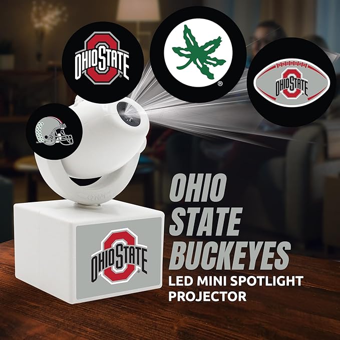 Sporticulture NCAA American Football Ohio State Buckeyes - Adjustable Led Mini Spotlight Projector with 6 Team Logo Designs - Portable &amp Rechargeable Spotlight - Battery-Operated - 4.375” x 3.125”