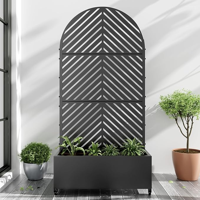 Casaphoria 72x35 Metal Raised Garden Bed with Trellis(2 Pack) Outdoor Planter Box with Wheels &amp Drainage Holes for Climbing Plants Flowers Elevated Garden Kit with Privacy Screen Black-Paral