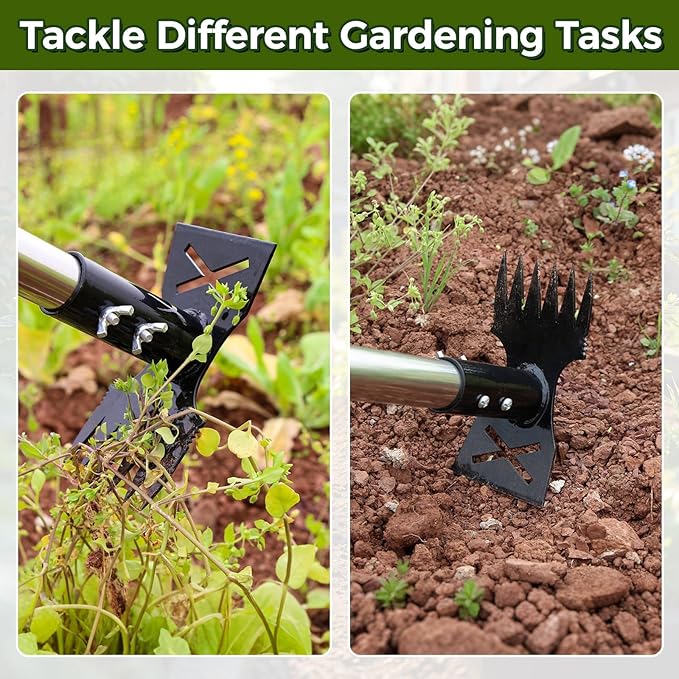 Weed Puller Tool with Extendable 54 Handle – Heavy Duty 2-in-1 Dual-Head Manual Weeder &amp Garden Hoe for Lawn Flower Beds Patio &amp Vegetable Gardens