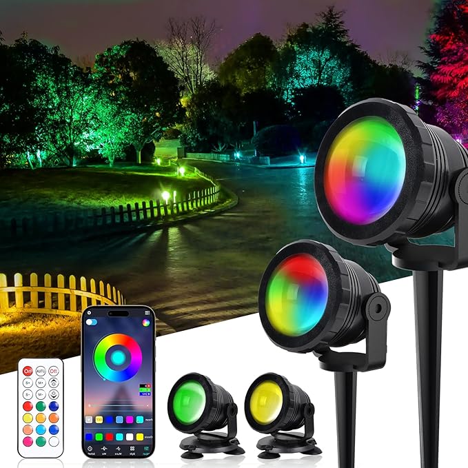 ASTRAEA RGB Outdoor LED Spot Lights 12W Color Changing Landscape Spotlights Lighting with Remote Control &amp APP Music Sync &amp Timer Waterproof Spotlights Uplighting for Yard Garden Pathway 4
