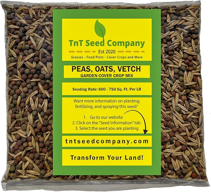 Peas Oats Vetch Garden Cover Crop Mix Seeds for Planting - 2.5 lb Jug - Improves Soil Health Weed Suppression Nitrogen Fixation Increases Biomass