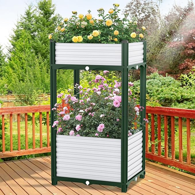 Planter Box Raised Garden Bed with Reinforced Support Rods Drainage Grid Multi-Combination Options for Vegetables Flowers and Herbs Ideal for Balcony and Patio Gardening