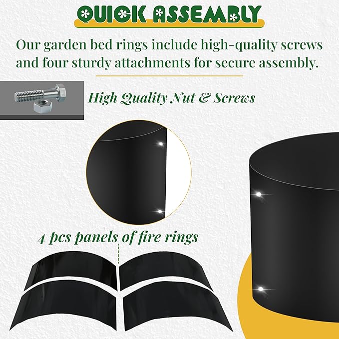 FEBTECH Bottomless Planters for Outdoor Plants - 38 Dia x 12 H Portable 2mm Carbon Steel Raised Garden Bed Ring - Large Outdoor Planter Ring for Planting &amp Watering Vegetables Flowers or Herbs