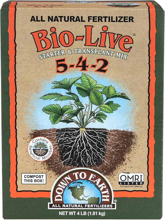 Down To Earth All Natural Fertilizers Organic Bio-Live Starter &amp Transplant Mix with Mycorrhizal Fungi and Benefical Microbes for Plant Food 5-4-2 4 lb