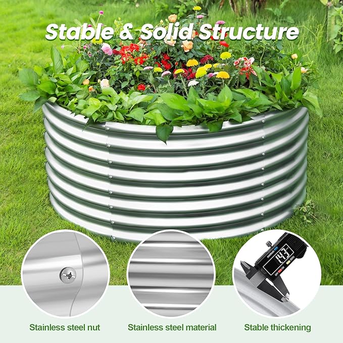 Land Guard 4×4×2ft Galvanized Raised Garden Bed Kit 2Pcs Planter Raised Garden Beds Outdoor Round Clearance Raised Garden Beds for Gardening Vegetables (Silver)