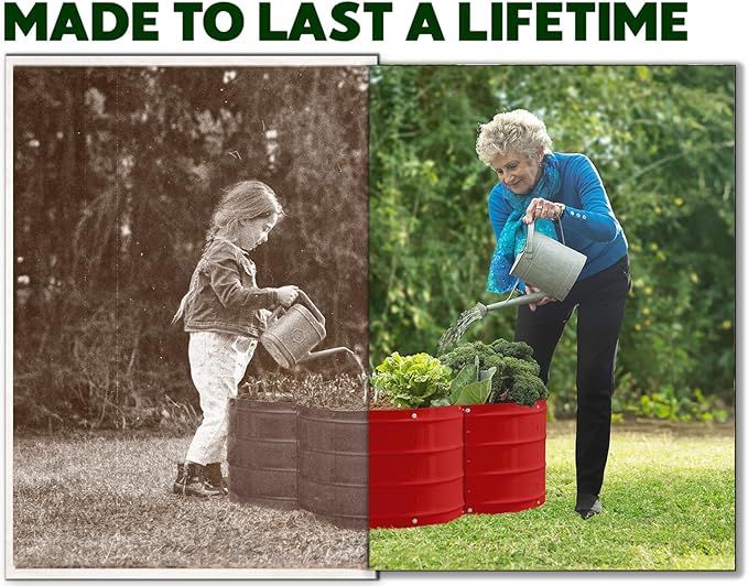 Plant &amp Plot Galvanized Raised Garden Beds Outdoor // 3×3×1 ft Planter Raised Beds for Gardening Vegetables Flowers // Large Metal Garden Box (Red) // Patented Tool-Free Design
