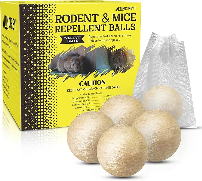 Rodent &amp Mice Repellent 12 PCSMouse Repellent Balls for Longer Lasting Scent | Indoor Outdoor Car Engine Protection | Mice Rat Deterrent for Home Garage Attic | Pet &amp Kid Safe