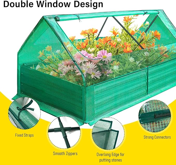 Raised Garden Bed Raised Graden Bed with Greenhouse Large Planter Raised Bed Outdoor Garden Box Galvanized Garden Bed Planter Gardening Supplies - 72(L) x 37.4(W) x 36(H)