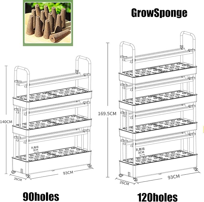 Hydroponics Tower 48/64/90/120 Hole Garden Hydroponic Growing Sys-tem With LED Light Aeroponics Grow Kit for Herbs Fruits and VegetablesGrowSponge-120holes