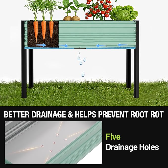 WORKPRO 48x24x32in Outdoor Galvanized Raised Garden Bed with Legs 600LB Elevated Planter Box for Vegetable Flowers Herbs Light Green