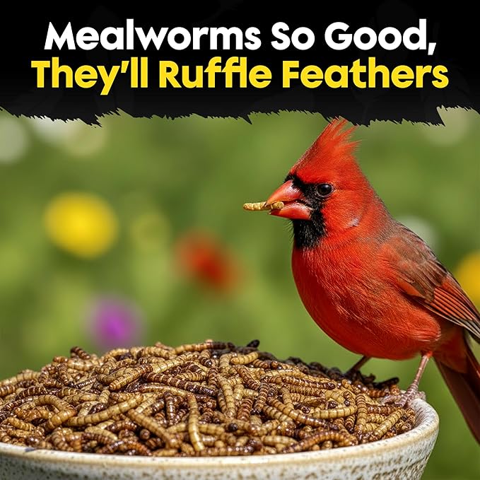 Dried Mealworms for Wild Birds - Crunchy Meal Worms for Wild Birds - High Protein Dried Mealworms for Bluebirds Cardinals &amp Woodpeckers - Premium Backyard Bird Treat - All Natural Bird Food (5lbs