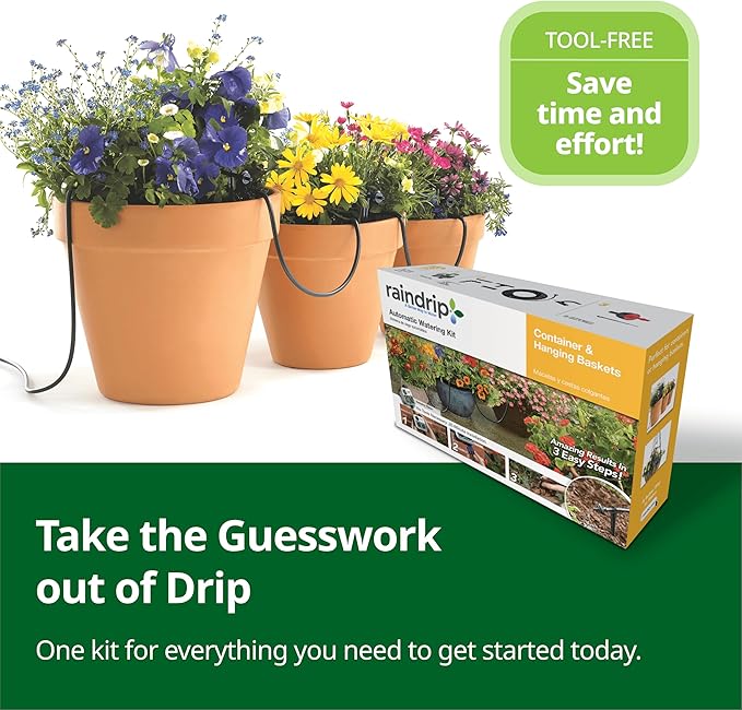 Raindrip R560DP Drip Watering System Automatic Drip Irrigation System with Timer for Containers and Hanging Baskets Waters up to 20 Plants Includes 20 Drippers Black