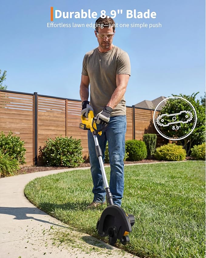 20V Cordless Lawn Edger 9-Inch Blade 4.0Ah Battery Powered Edger Lawn Tool with Dual Wheels 3 Depth Settings LawnTrencher for Yard Garden Patio Driveway Lawn and Sidewalk