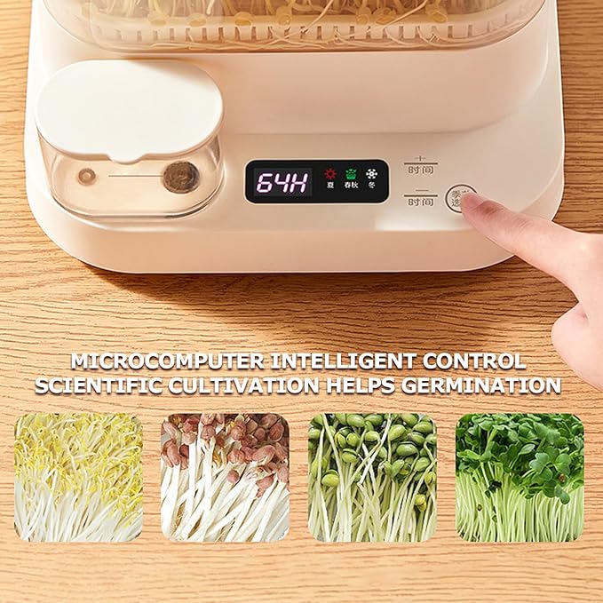 Bean Sprouts Machine 1.5L Automatic Smart Bean Cultivater 3 Layer Large Capacity Seed Sprouter Kits 360° Automatic Spray with Led Displa