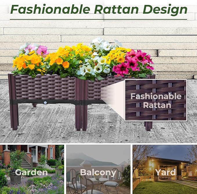 Plastic Raised Garden Bed Set of 2 Planter Grow Boxes 14.5 H with Legs Garden Growing Beds for Indoor &amp Outdoor Vegetable Fruit Flower Herb