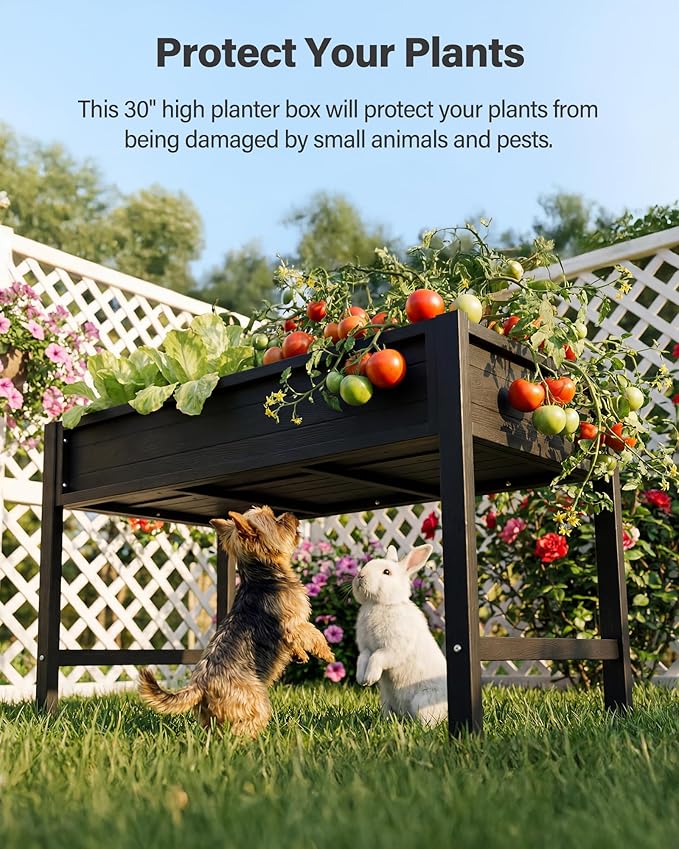 YEFU Raised Garden Beds Outdoor: 48x24x30in HIPS Elevated Planter Boxes Outdoor with Legs for Herbs Vegetables Flowers - Raised Garden Bed for Patio/Balcony - Accessible Gardening Comfort (Black)