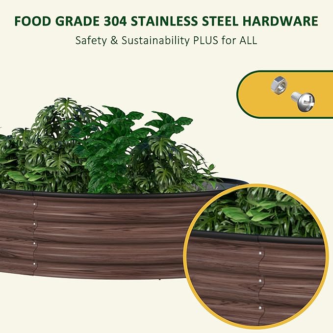 MUPATER 8x2x1 ft Raised Garden Bed Outdoor for Vegetables 9-in-1 Galvanized Metal Planter Box 11.1'' H Modular Garden Bed Kit Oval for Herbs and Flowers Rustic