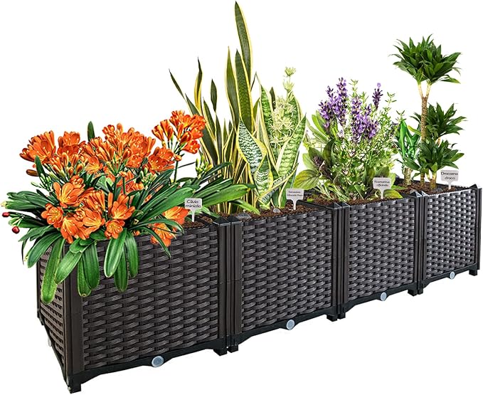 Garden Boxes Outdoor Raised Beds for Gardening Rectangular Planter Boxes Outdoor Planter Garden Box with Drain Outlet Easy Assembly