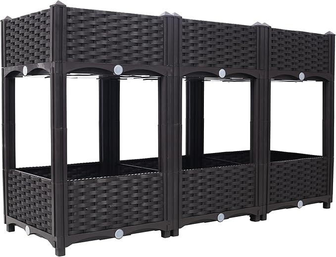 Planter Raised Garden Bed Plastic Elevated Planter Garden Box with Drainage Plug Outdoor Standing Planter Beds Gardening Kit 47.2 L X 15.7 D X x27.7 H (Brown Style 2-3)