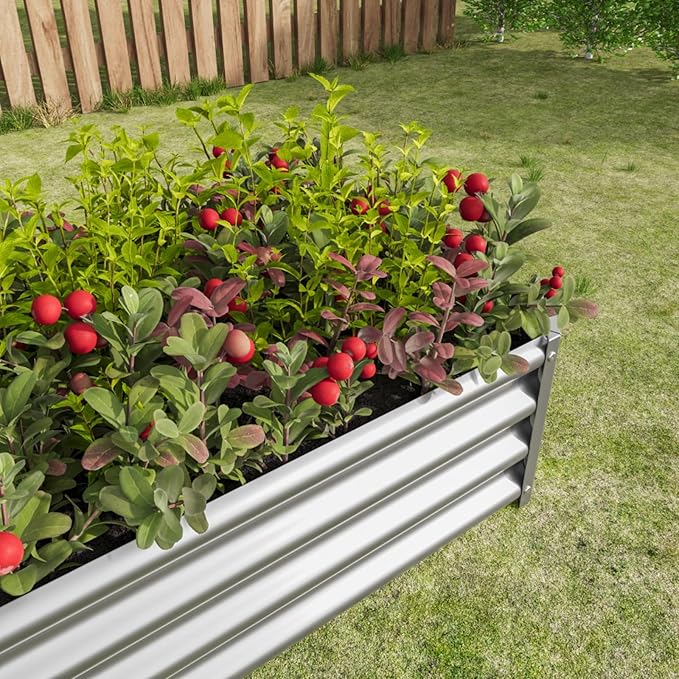 7.6x3.7x0.98FT Metal Raised Bed for Outdoor Flower Planters Vegetables Herb Galvanized Raised Garden Bed Kit Rectangular Large Metal Deep Root Planters with An Open Bottom (Silver with 4x2x1ft)