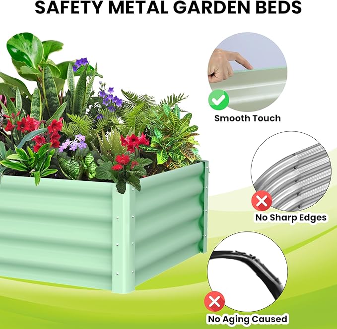 PeakPursuit Raised Garden Bed 6x3x1 FT Metal Raised Garden Beds Outdoor Rectangular Planter Box for Planting Plants Vegetables and Flower Green