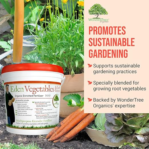 Eden Vegetables &amp Leafy Greens Organic Enriched Fertilizer - Neem Plant Food 7-7-7 Enriched Formula for Perfect Nitrogen Phosphorous &amp Potassium Balance (5 lbs)