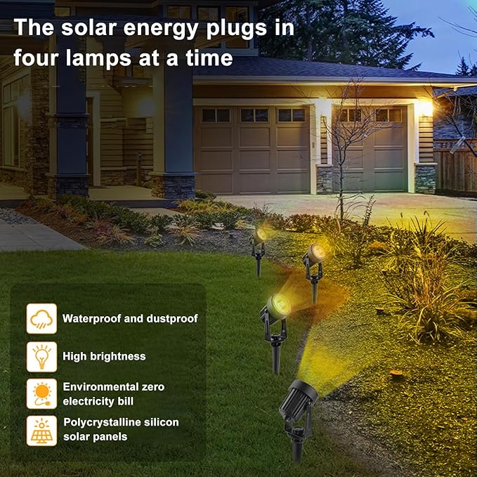 Outdoor Solar Spot Light IP65 Waterproof Solar Spot Lights 270° Adjustable Bright Landscape Light Auto On/Off Solar Lights Landscape Lighting for Garden TreeYardPathway B Warm Light