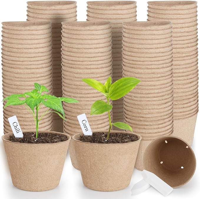 132 Pack Organic Peat Pots 4 Inch Nursery Pot Round Plant Seedling Pots with Drainage Holes Small Seed Starting Starter Tray Bulk Garden Germination Container with 132 Planting Labels (10 cm)