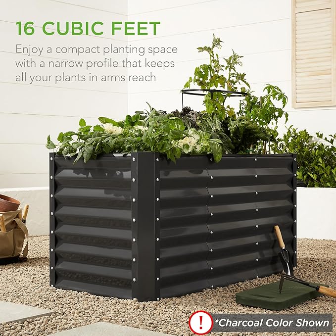 Best Choice Products 4x2x2ft Outdoor Metal Raised Garden Bed Deep Root Box Planter for Vegetables Flowers Herbs 119 Gallon Capacity 100% Non Toxic Materials - Mist Blue