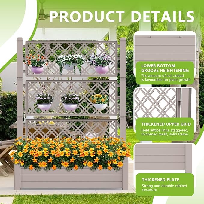 Elevated Raised Garden BedOutdoor Large Resin Patio Planter Box Stand Divisible with Drain PlugWater Monitor for Plants Vegetables Flowers Fruits(Grey)